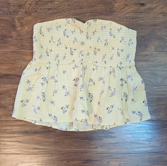 American Eagle Strapless Yellow Floral Cropped Boho NWT Never Worn Size Medium - Picture 6 of 8